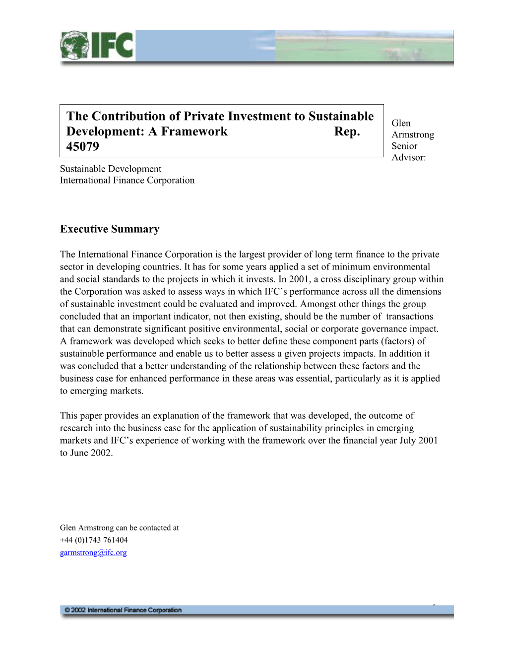 The Contribution of Private Investment to Sustainable Development