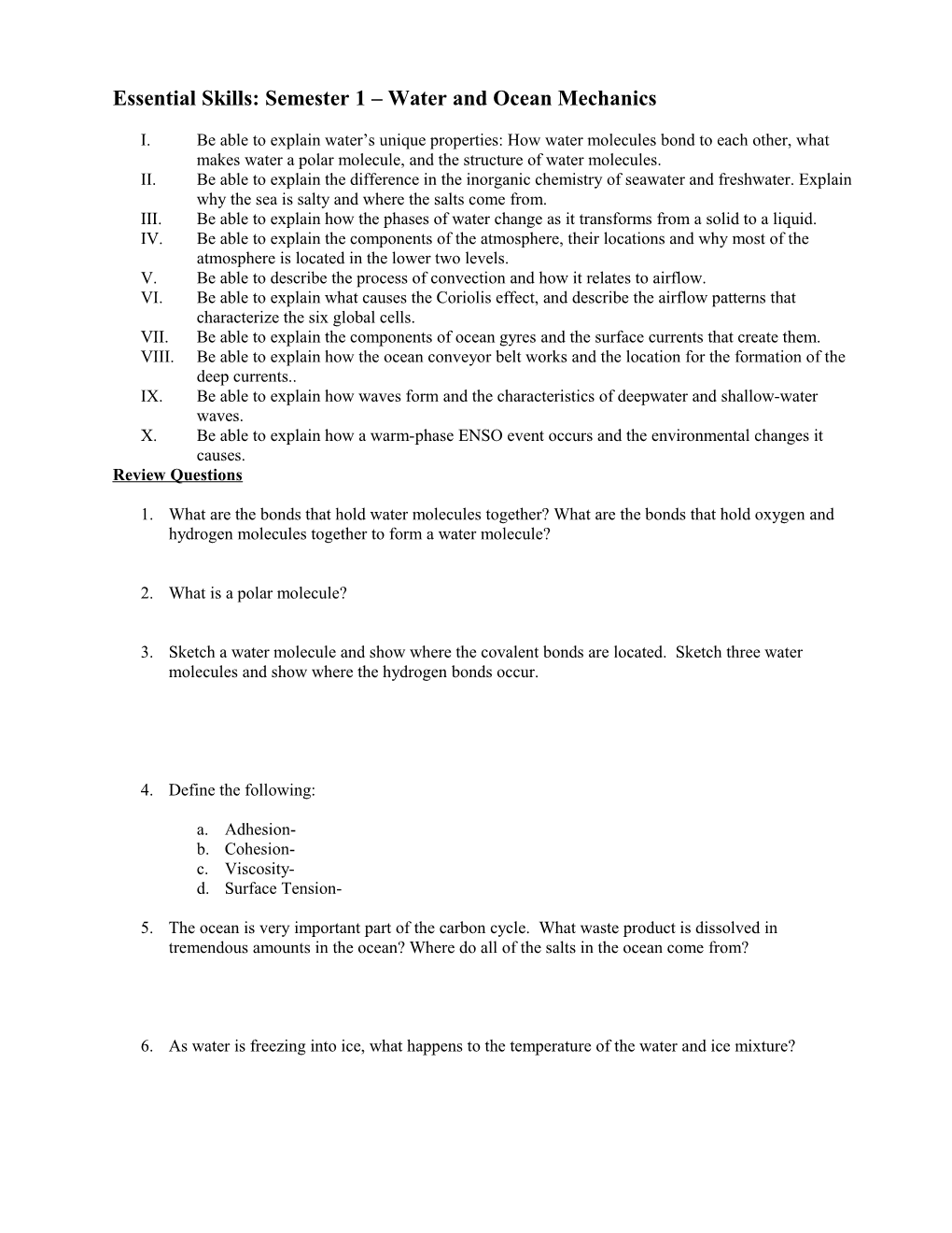 Essential Skills: Semester 1 Water and Ocean Mechanics