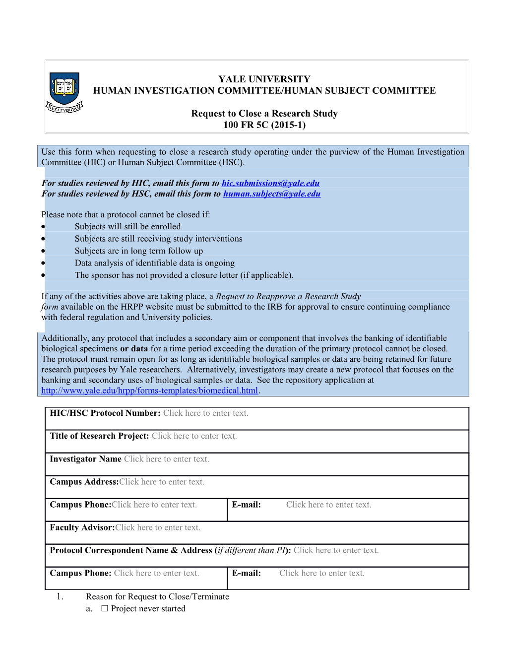 Human Investigation Committee/Human Subject Committee