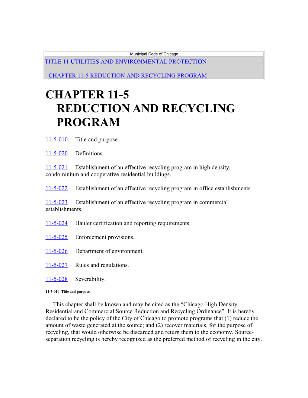 Chapter 11-5 Reduction and Recycling Program
