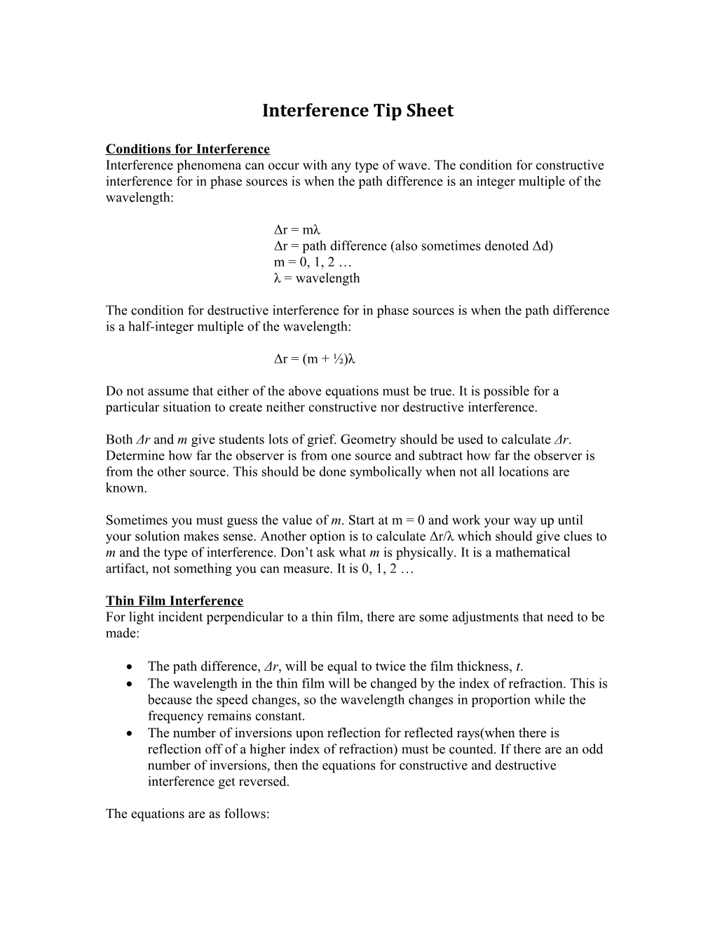 Interference Tip Sheet