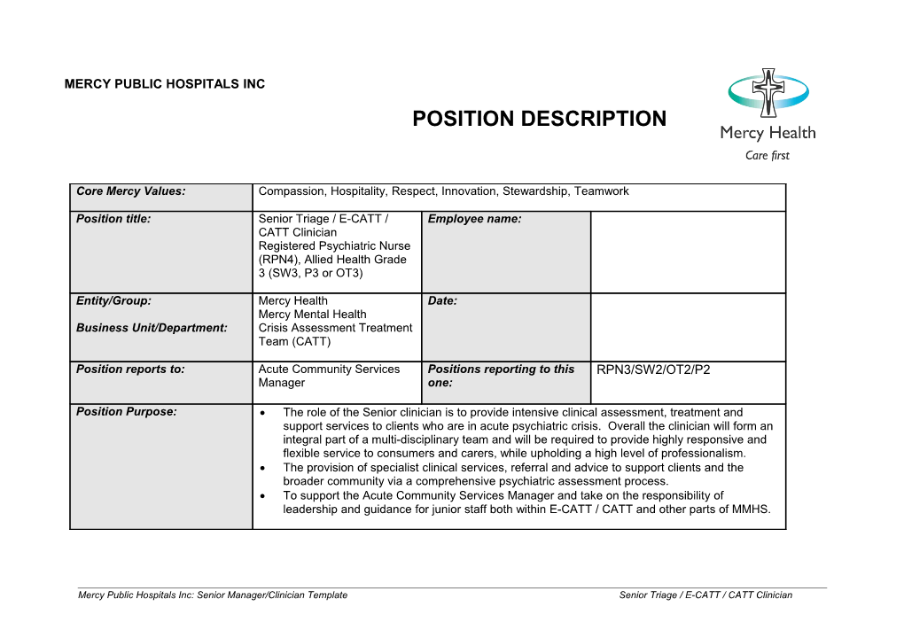 MPHI Position Description Template Senior Manager Clinician