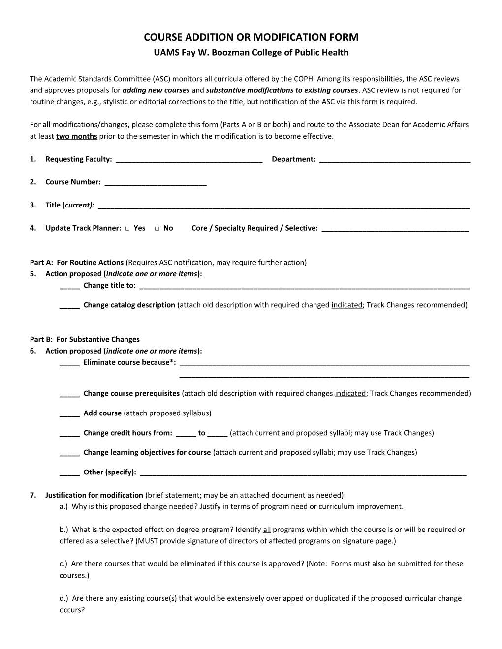 Course Addition Or Modification Form