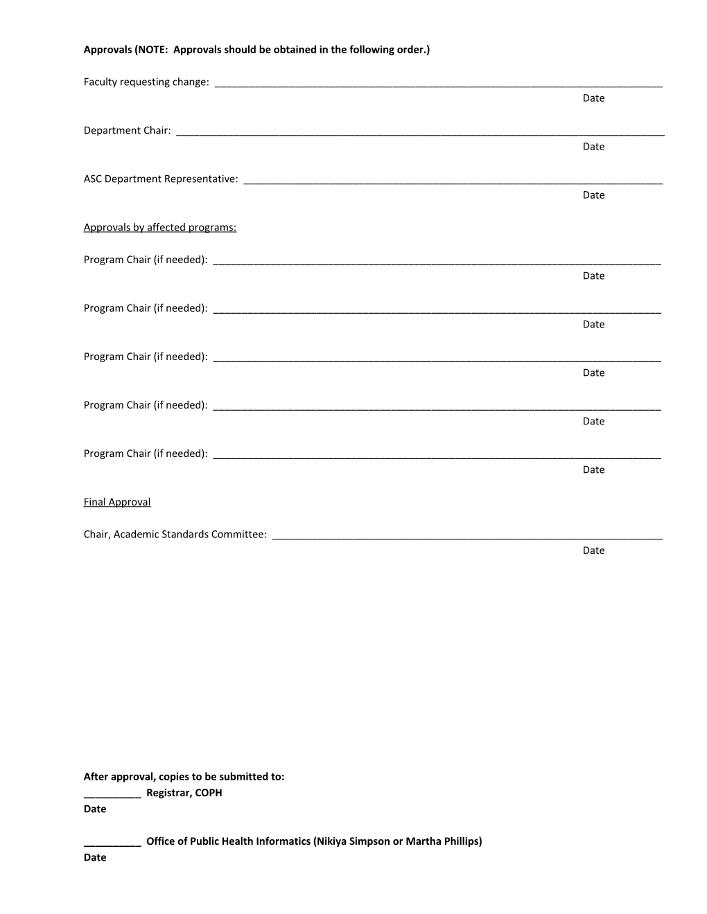 Course Addition Or Modification Form