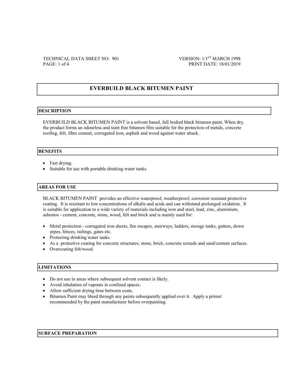 Technical Data Sheet No: 901Version: 1/1St March 1998