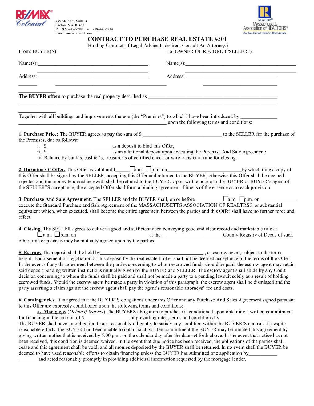 Contract to Purchase Real Estate #501
