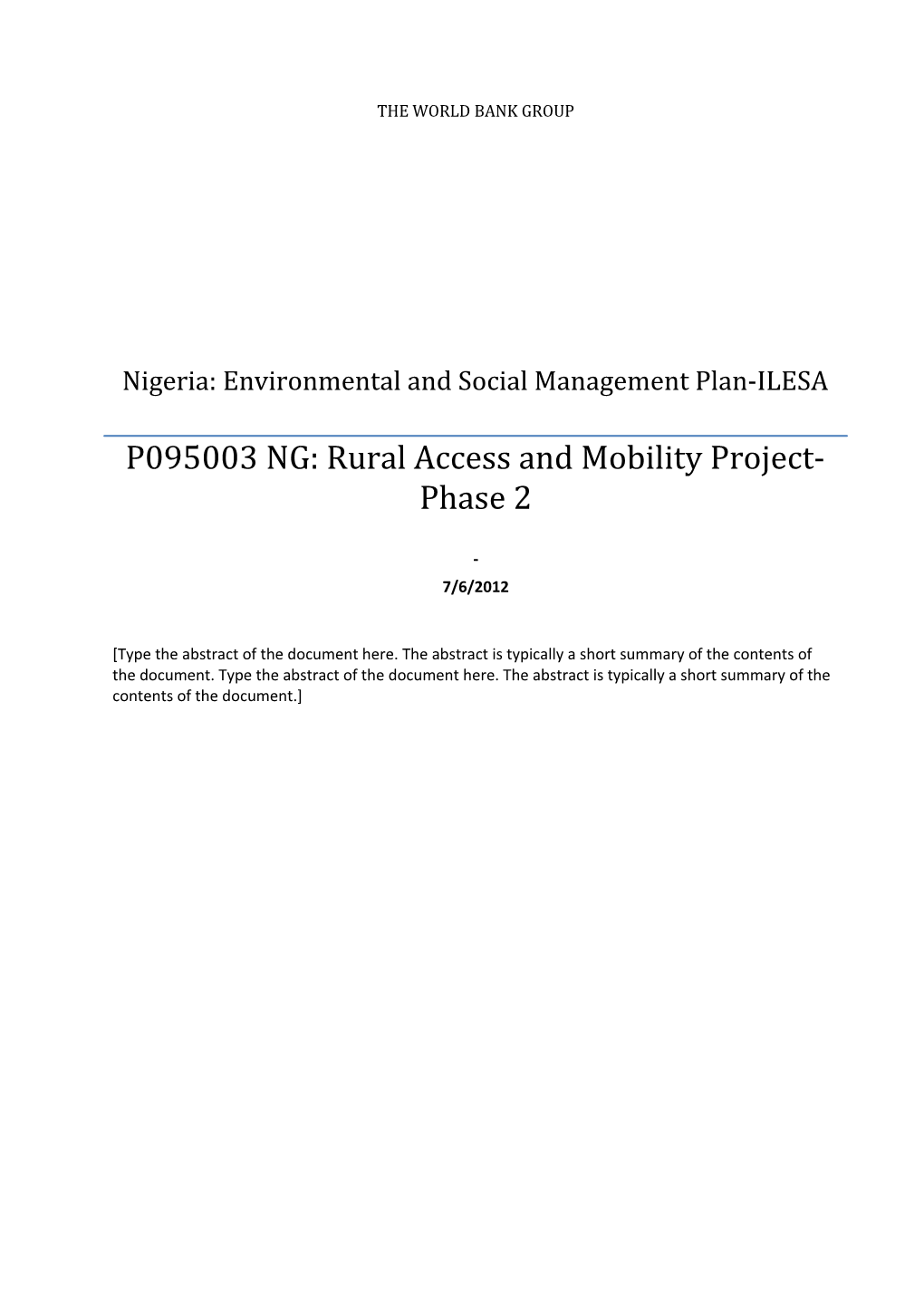 Nigeria: Environmental and Social Management Plan-ILESA