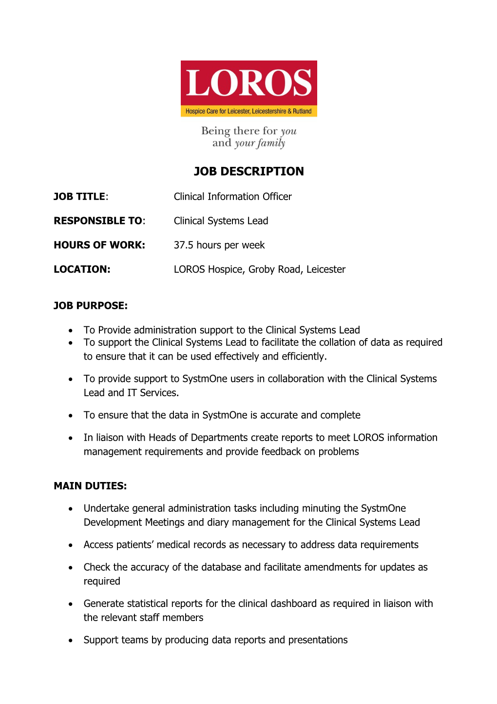 JOB TITLE:Clinical Information Officer