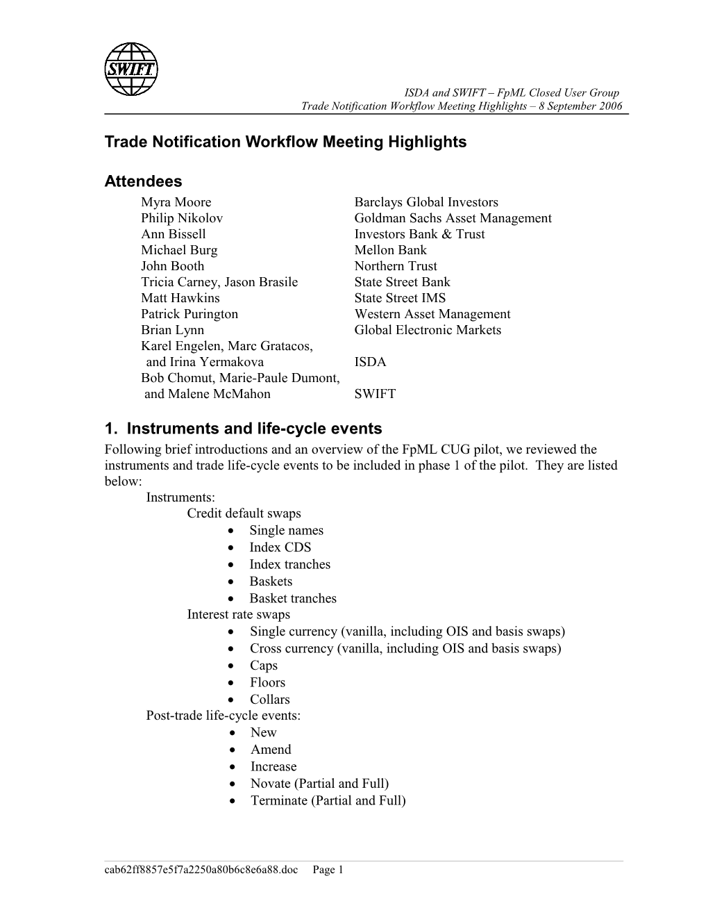 Trade Notification Workflow Meeting Highlights