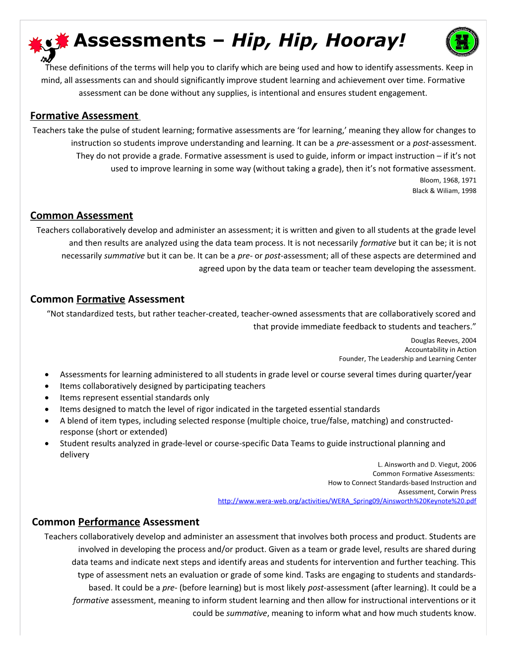 Assessment Definitions - Key Sheet