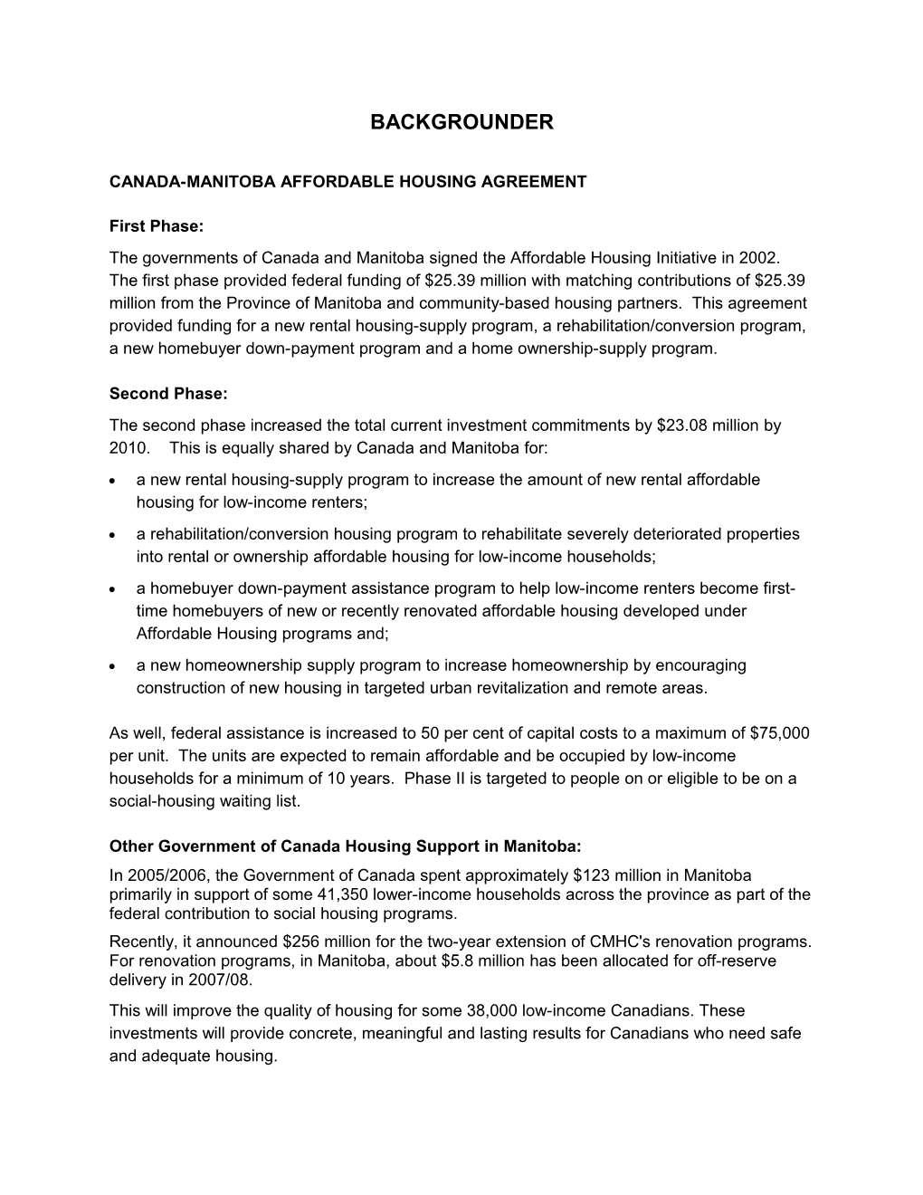 Canada-Manitoba Affordable Housing Agreement