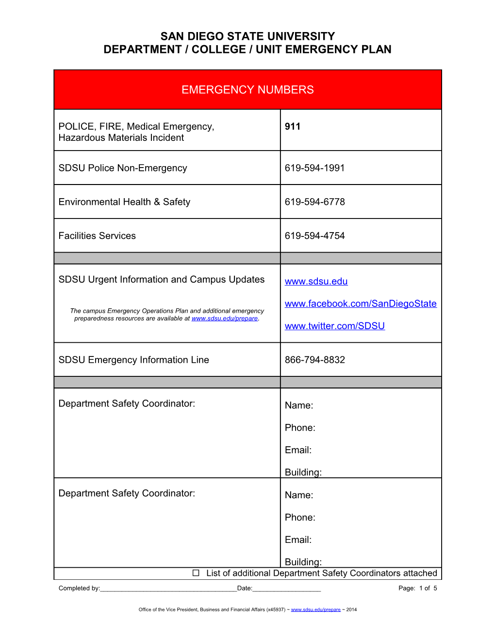 Emergency Action Plan; Rev. 4/24/2014