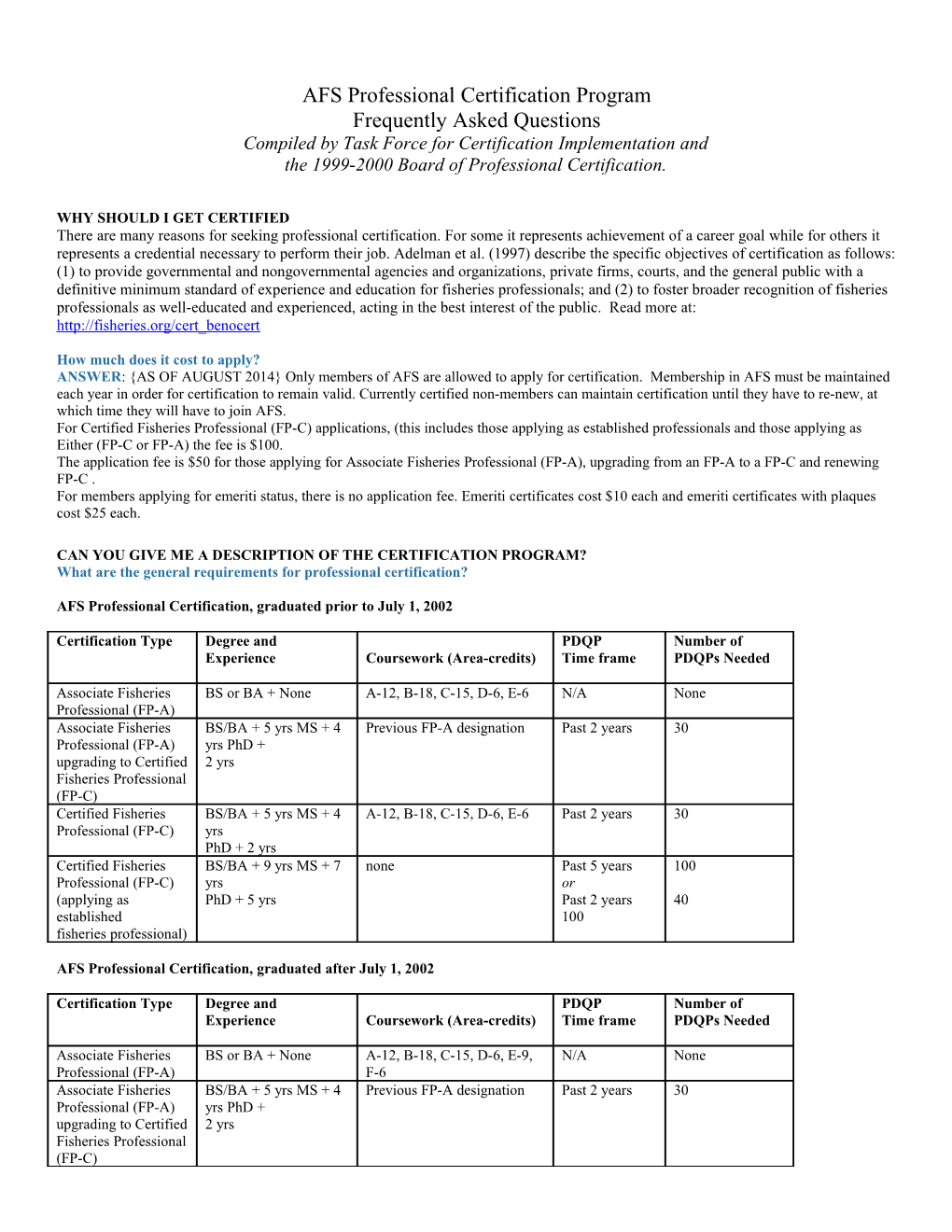 AFS Professional Certification Program