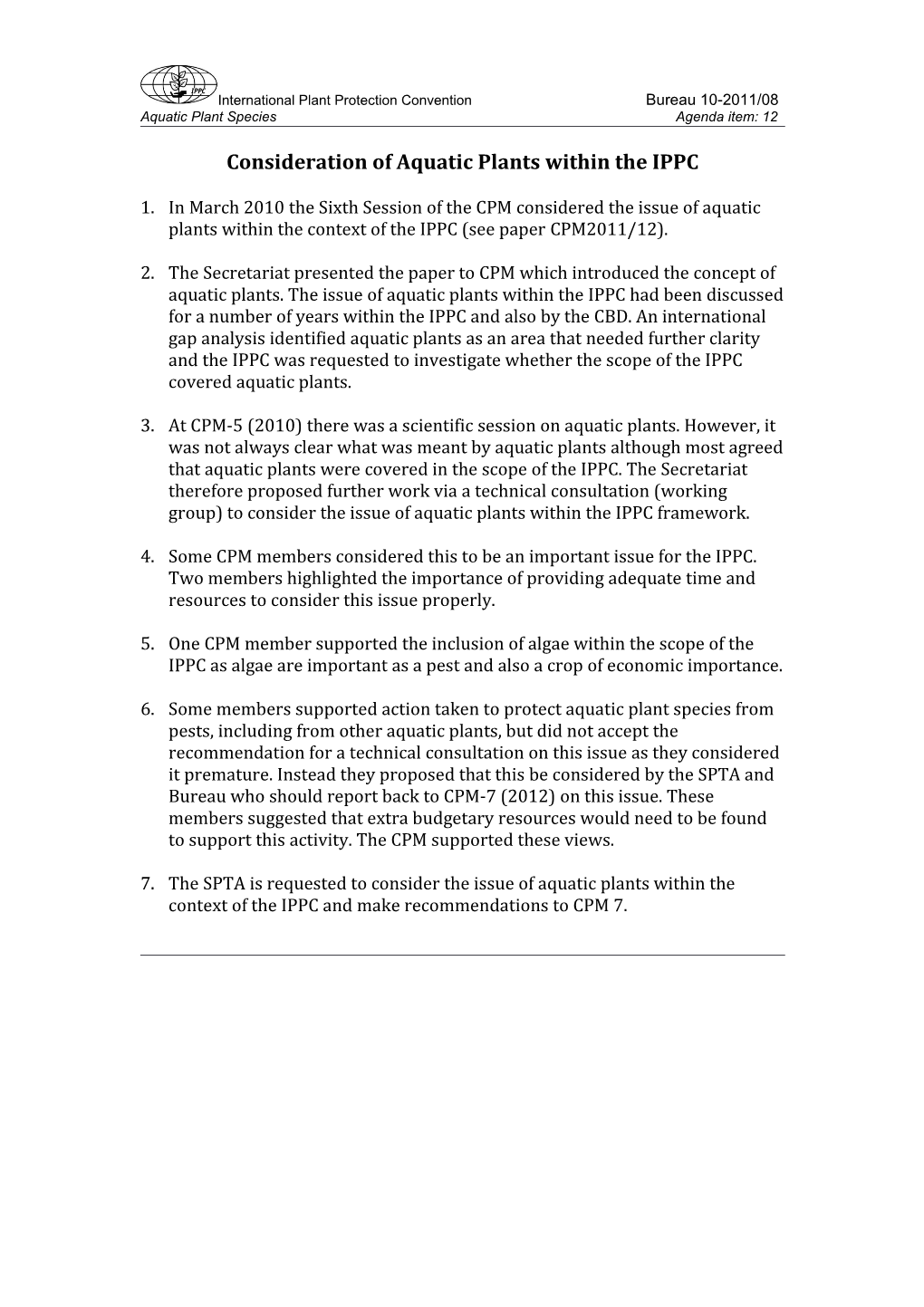 Consideration of Aquatic Plants Within the IPPC