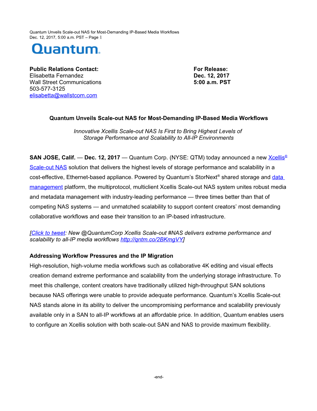 Quantum Unveils Scale-Out NAS for Most-Demanding IP-Based Media Workflows