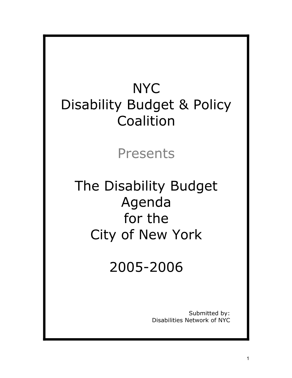 The Disability Budget Agenda