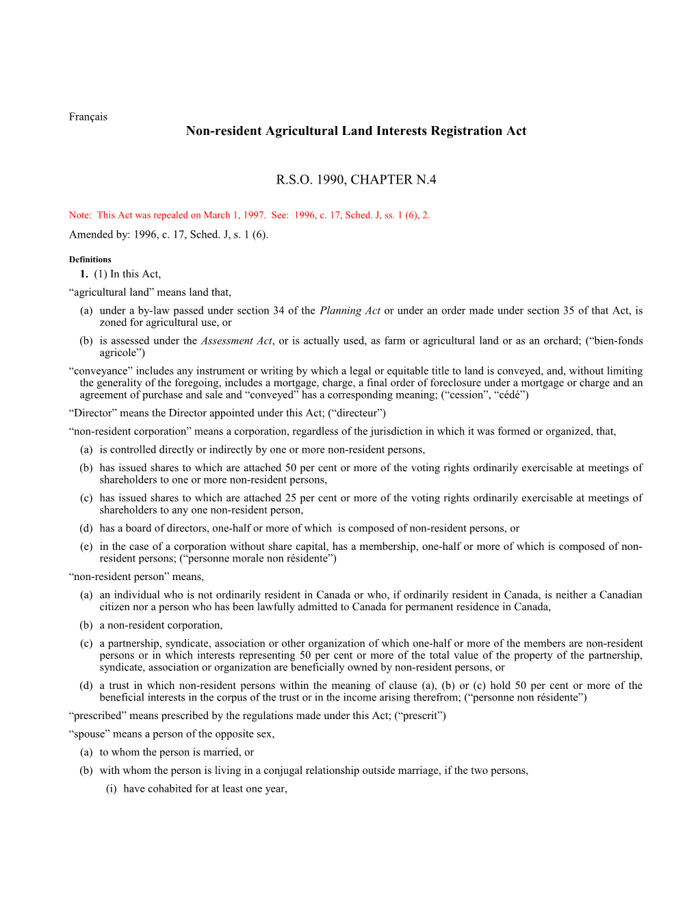 Non-Resident Agricultural Land Interests Registration Act, R.S.O. 1990, C. N.4