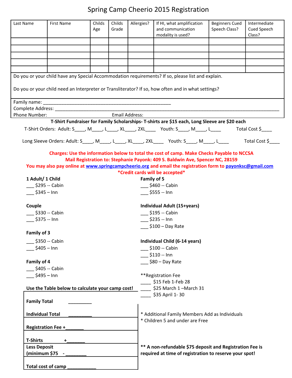 Spring Camp Cheerio 2015 Registration