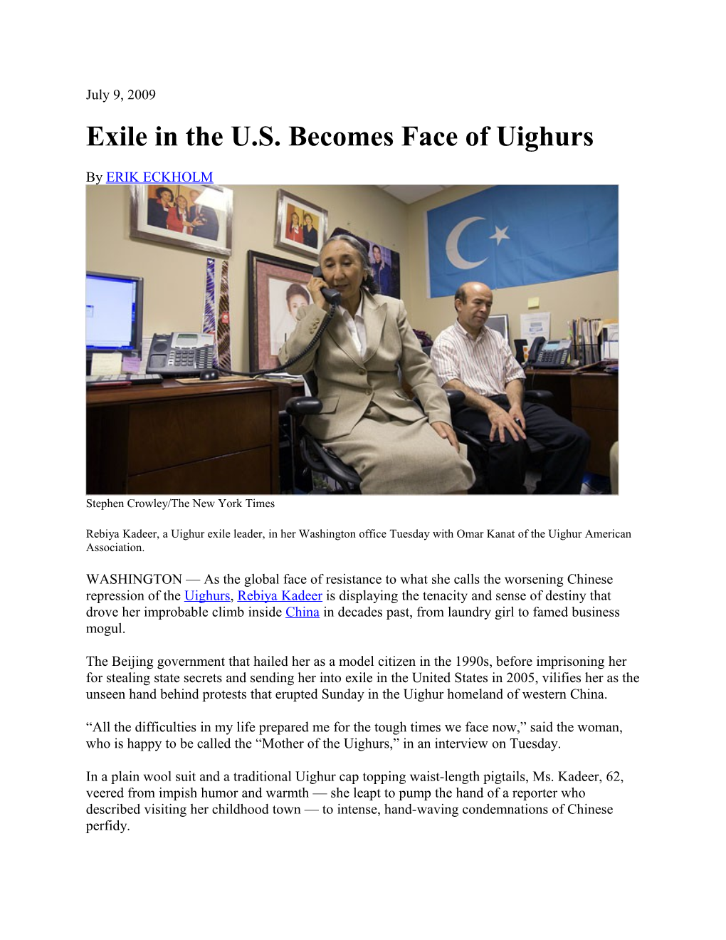 Exile in the U.S. Becomes Face of Uighurs