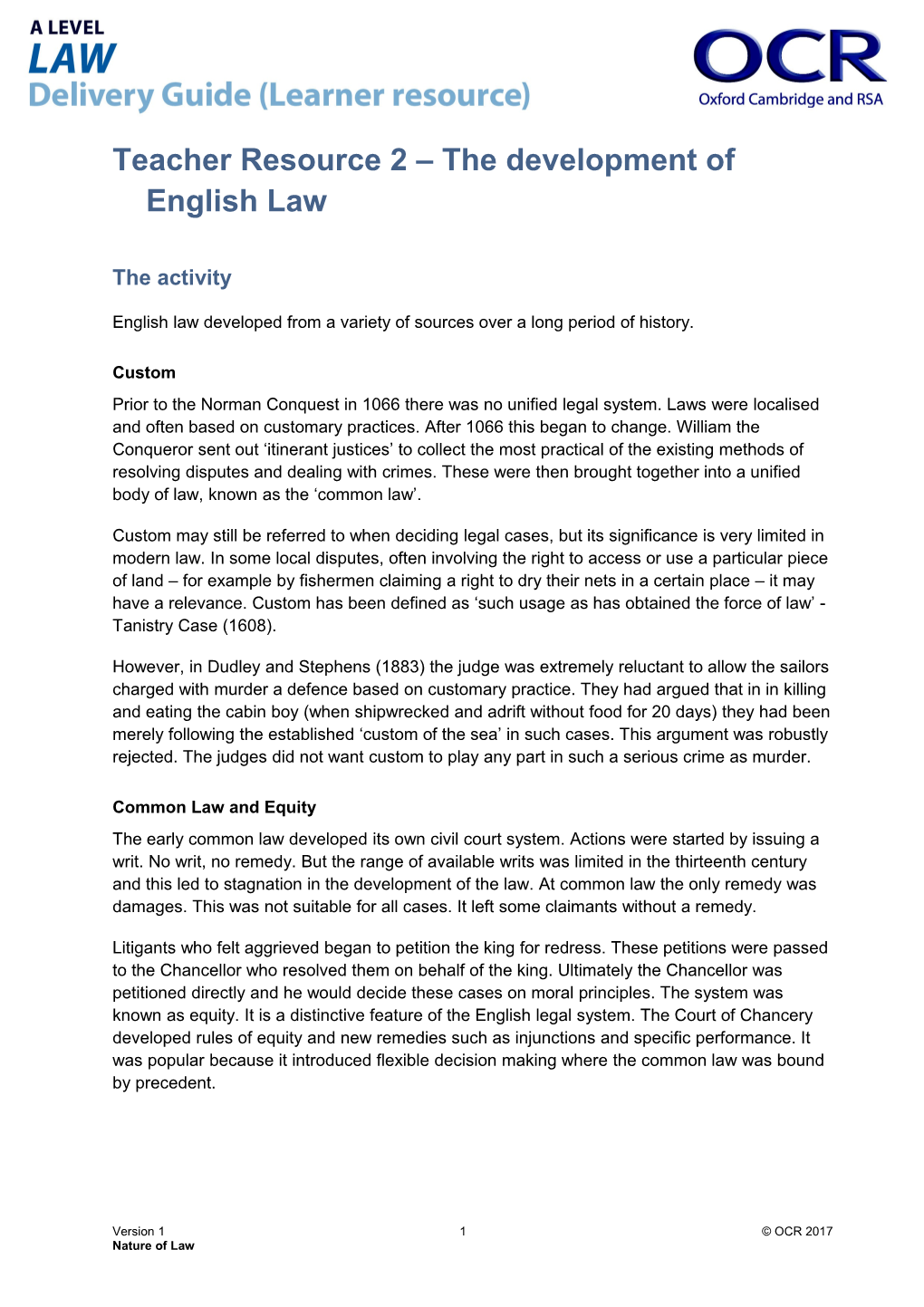 A Level Law Teacher Resource 2 - Nature of Law