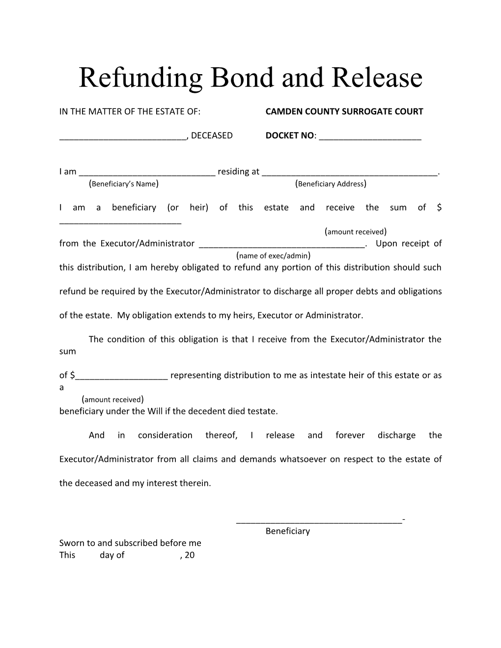Refunding Bond and Release
