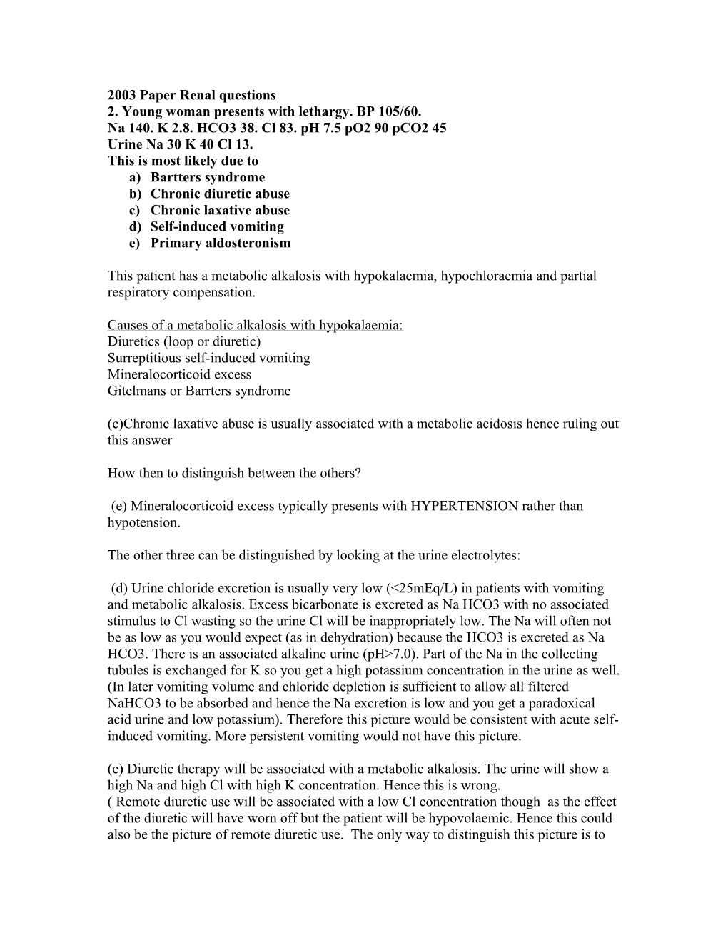 2003 Paper Renal Questions