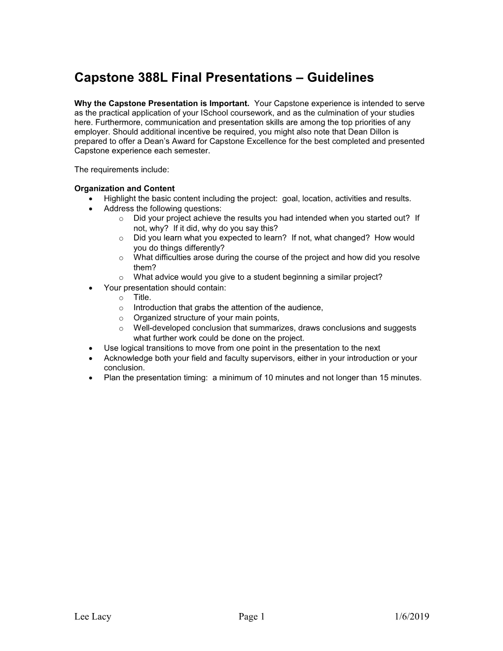 Capstone 388L Final Presentations Guidelines
