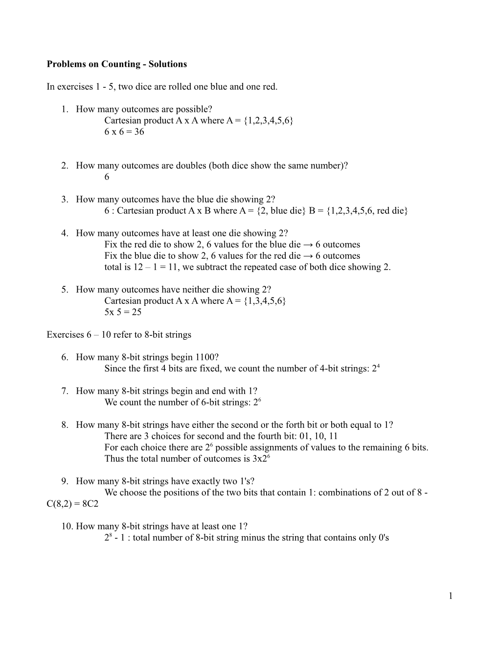 Problems on Counting - Solutions