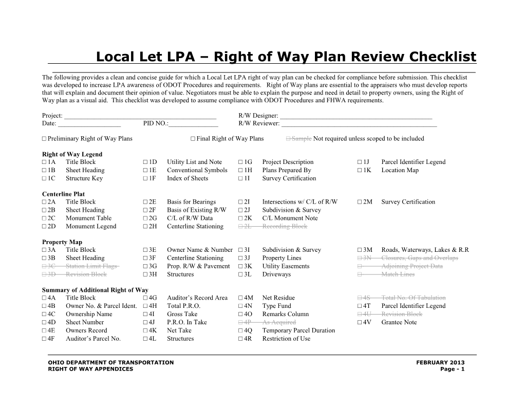 The Following Is a Tabulation of the Items Addressed for Each Plan Sheet in This Manual