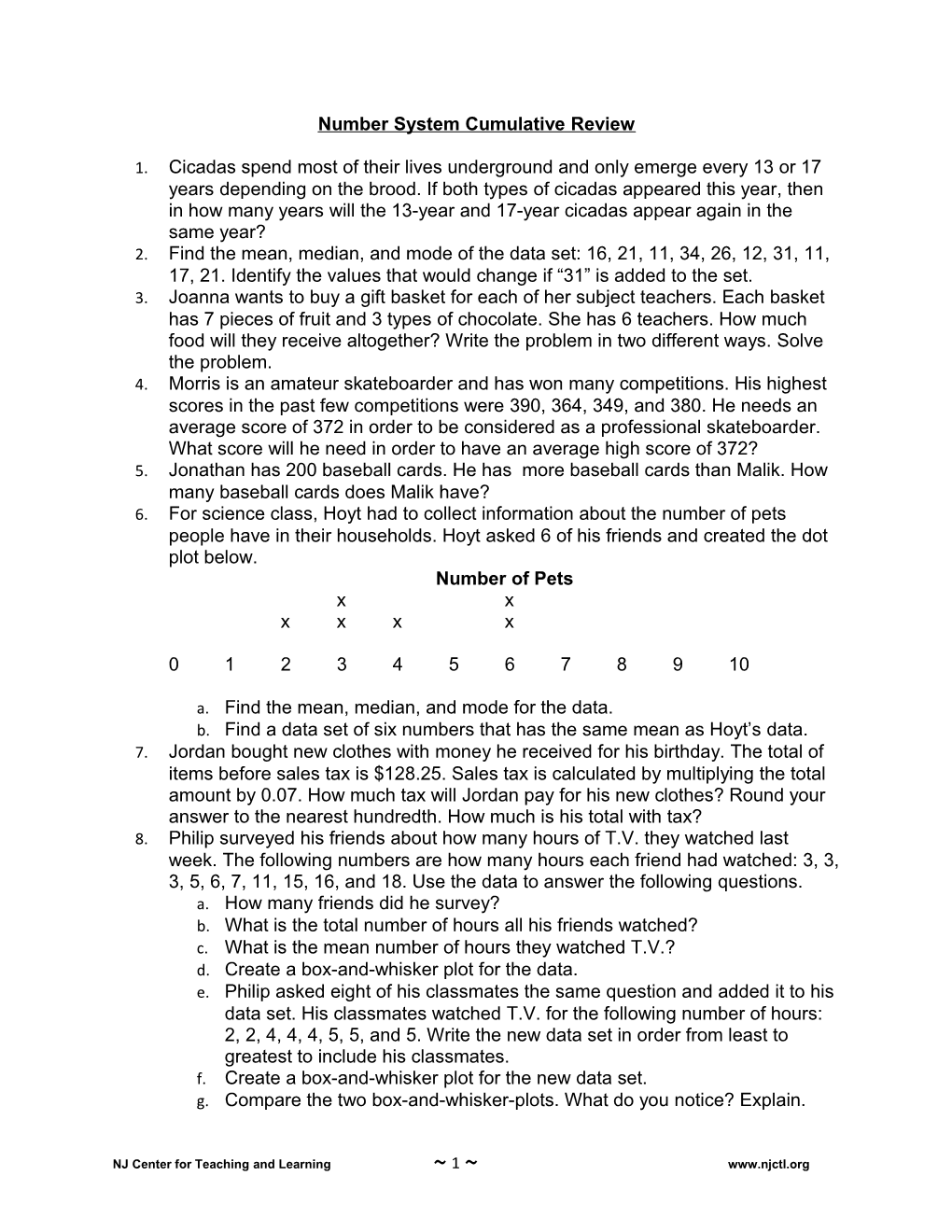 Number System Cumulative Review