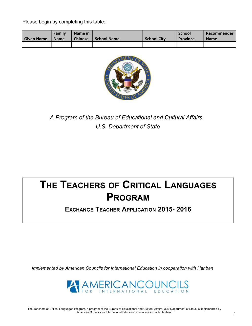 Teachers of Critical Languages Program