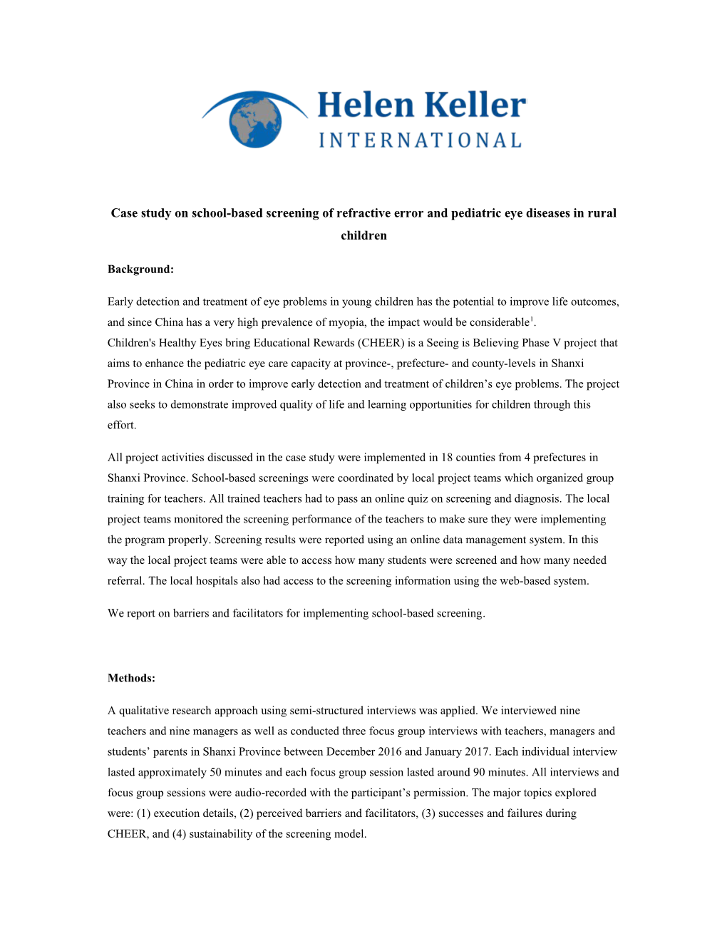 Case Study on School-Based Screening of Refractive Error and Pediatric Eye Diseases In