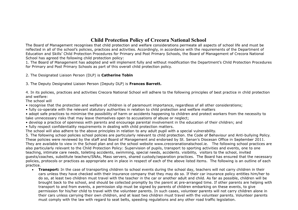 Child Protection Policy of Crecora National School