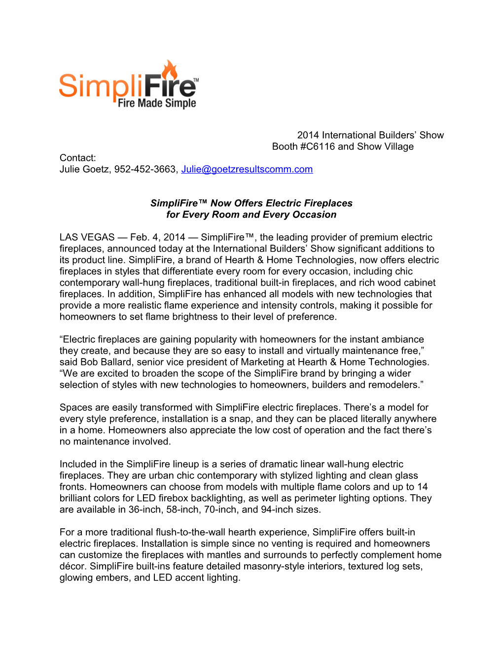 Simplifire Now Offers Electric Fireplaces