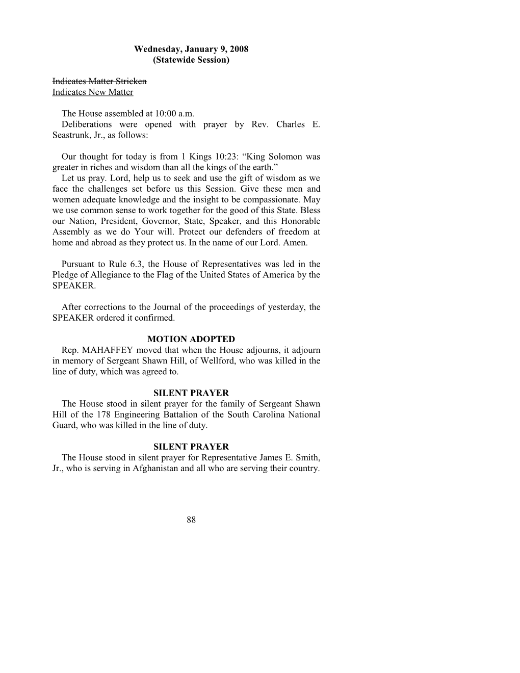 House Journal for Jan. 9, 2008 - South Carolina Legislature Online