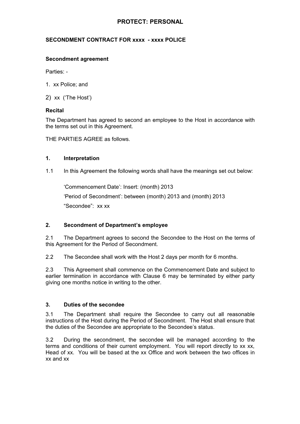 Secondment Contract for Andy John