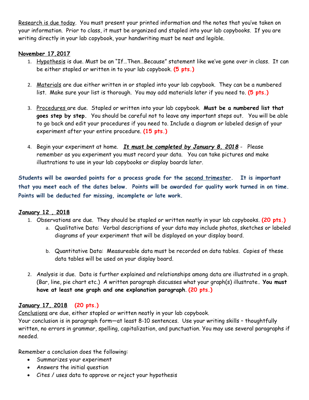 Science Fair Pacing Timeline & Process Grading