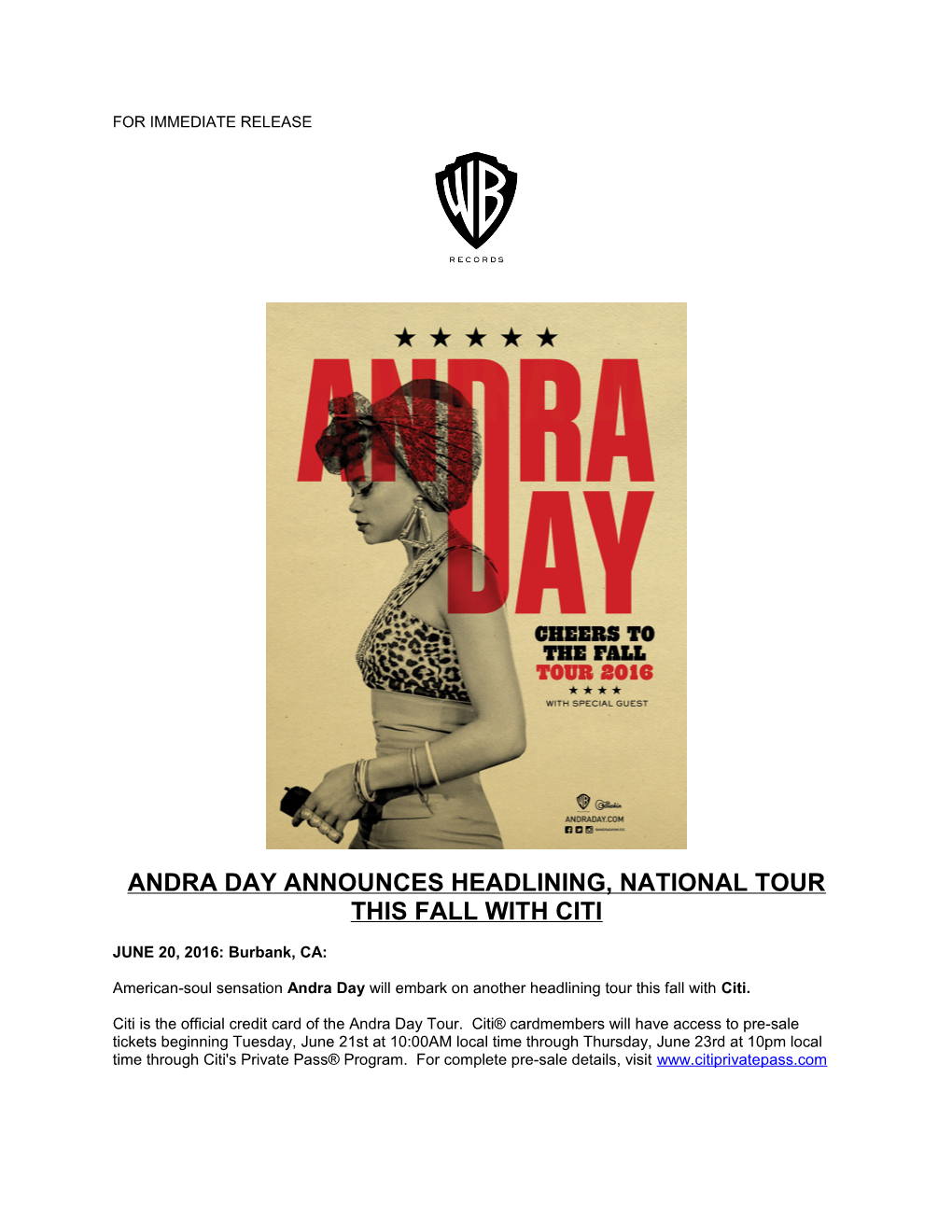 Andra Day Announces Headlining,National Tour This Fall with Citi