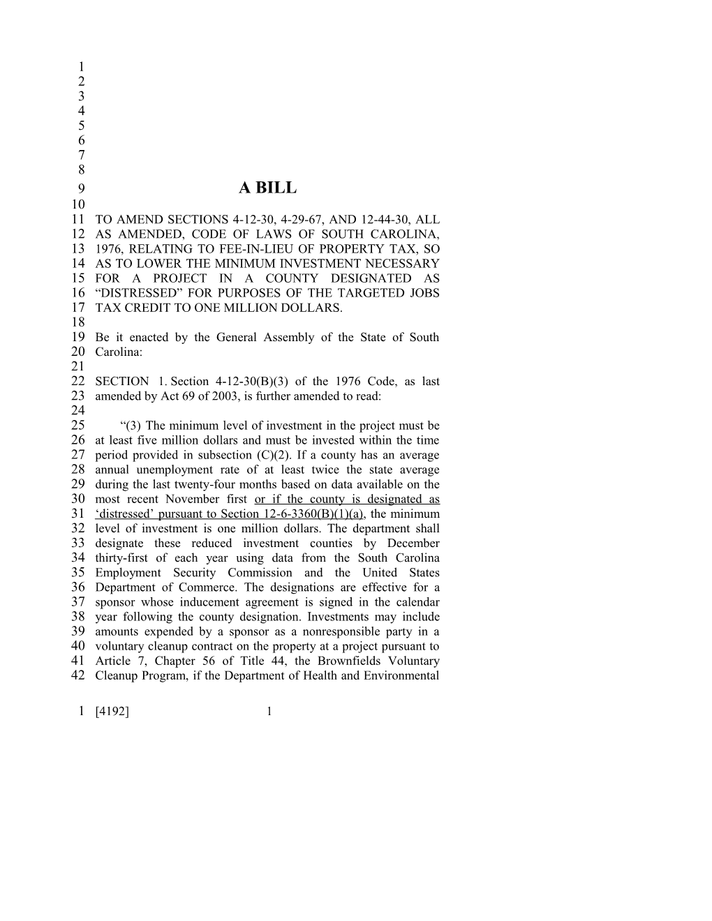 2005-2006 Bill 4192: Fee-In-Lieu of Property Tax - South Carolina Legislature Online
