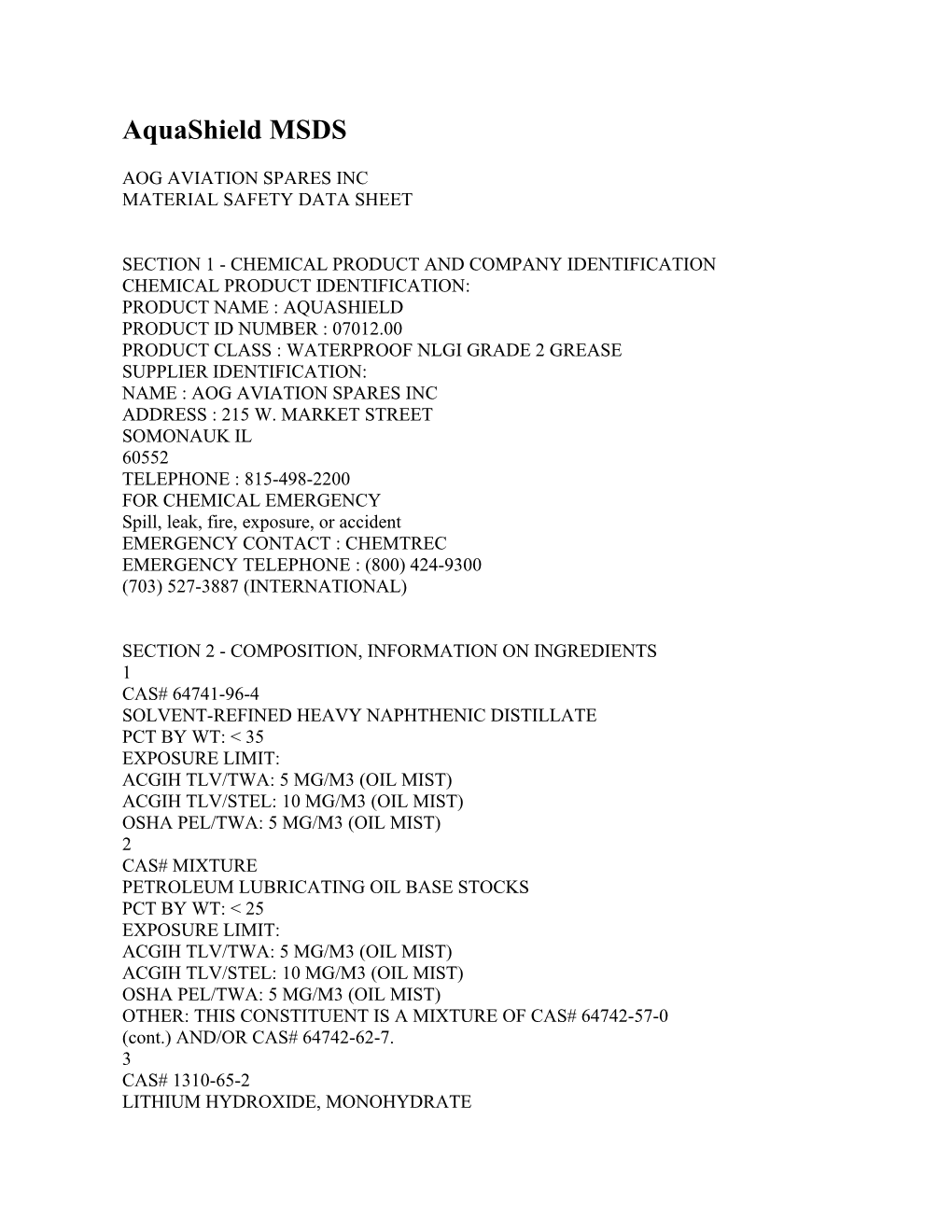 Aquashield MSDS