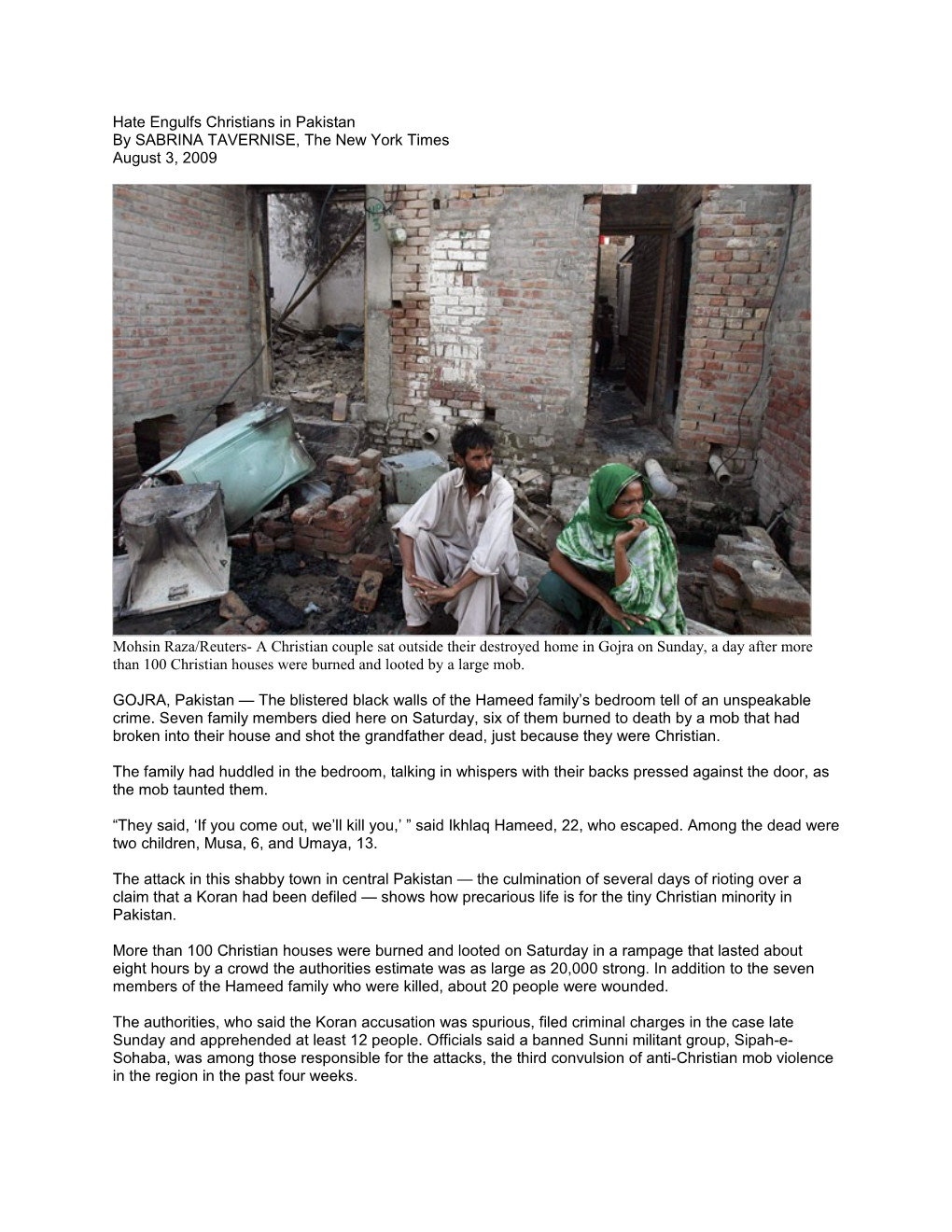 Hate Engulfs Christians in Pakistan