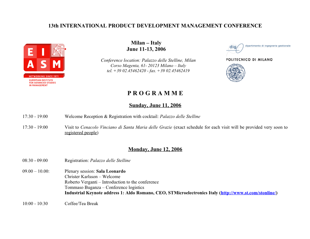 13Th INTERNATIONAL PRODUCT DEVELOPMENT MANAGEMENT CONFERENCE