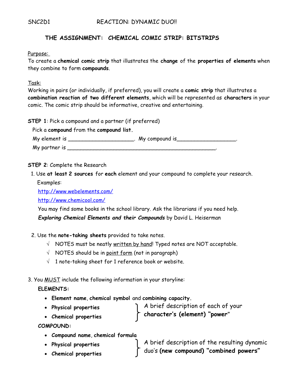 The Assignment: Chemical Comic Strip: Bitstrips