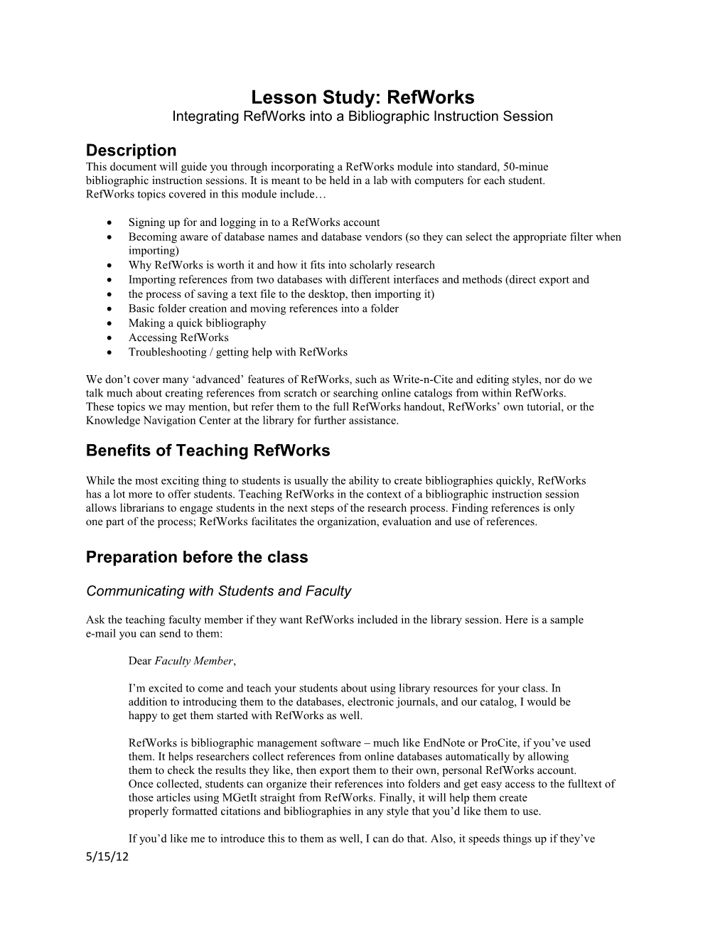 Lesson Study: Refworks