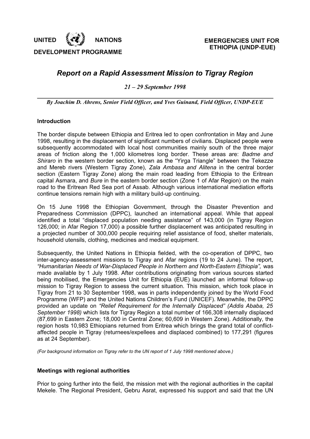 Humanitarian Needs of War-Displaced People in Northern Ethiopia