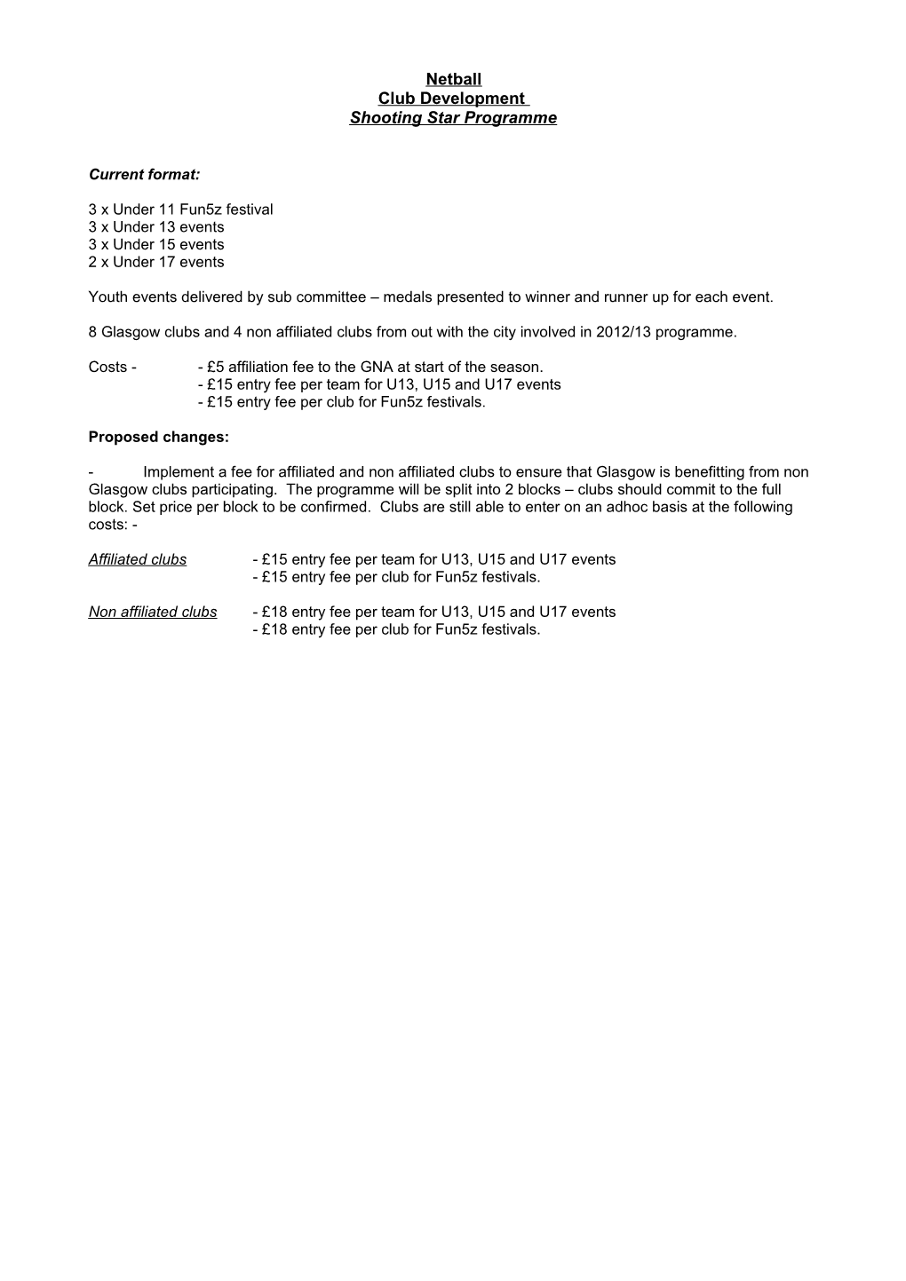 Youth Events Proposed Format Season 2013/14