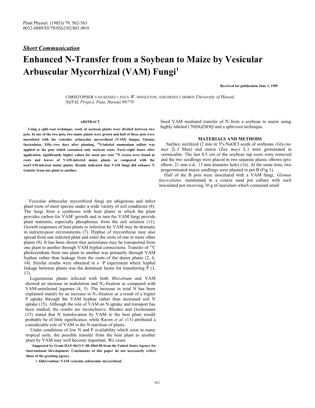 Enhanced Ntransfer from a Soybean to Maize by Vesicular