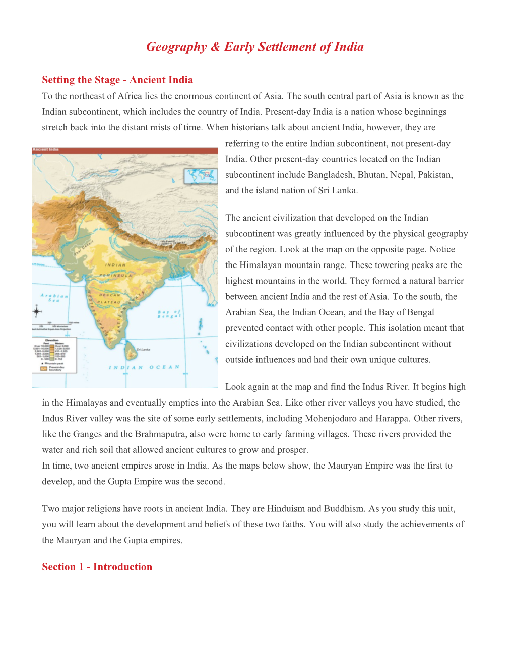 Geography & Early Settlement of India