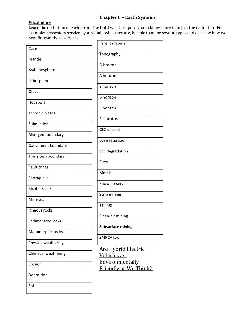 Chapter 8 Earth Systems