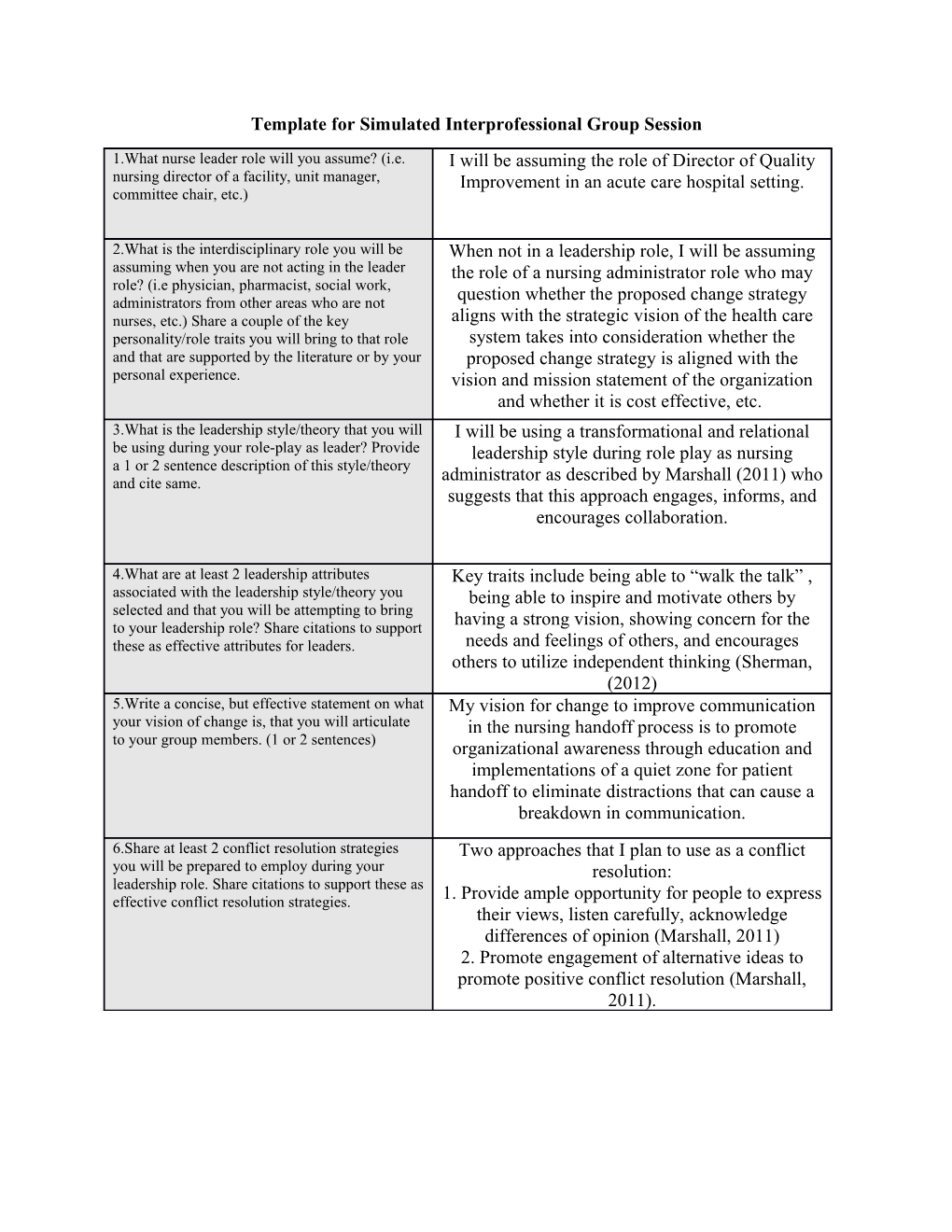 Template for Simulated Interprofessional Group Session